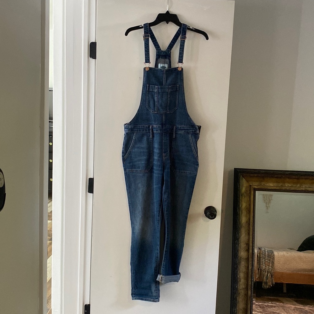 Old Navy denim dark wash overalls